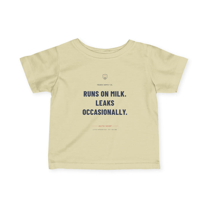 Runs On Milk. Leaks Occasionally. — Auto Tech Infant Tee — alternate view