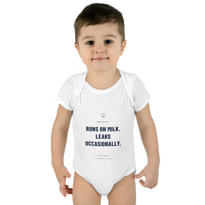 Runs On Milk. Leaks Occasionally. — Auto Tech Baby Bodysuit — view 4