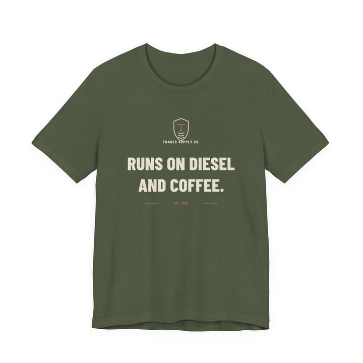 Runs On Diesel And Coffee — Funny Trades T-Shirt — view 2