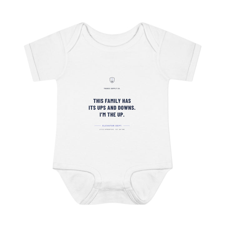 This Family Has Its Ups And Downs. I'm The Up. — Elevator Mechanic Baby Bodysuit